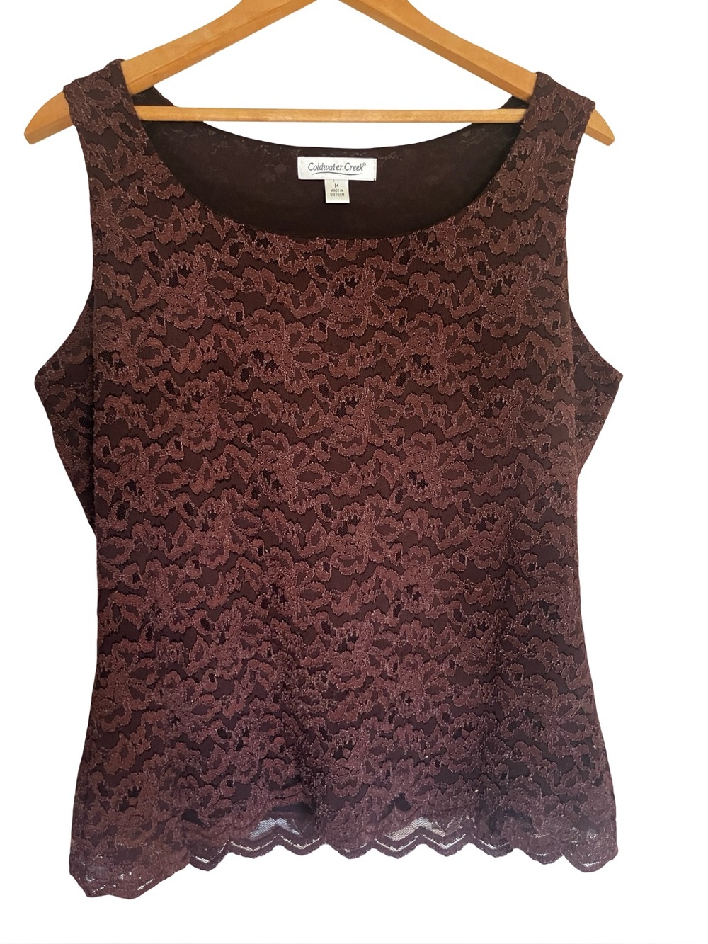 Coldwater Creek Brown Floral Lace Tank Size M